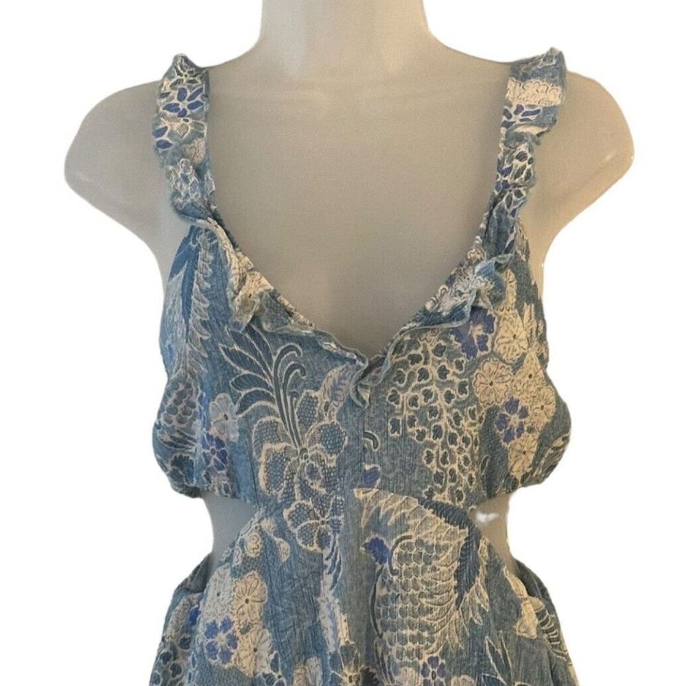 Abercrombie & Fitch Dress Small Cutout Ruffle Blue Floral Y2K 90s Fairy Coquette - Picture 2 of 16